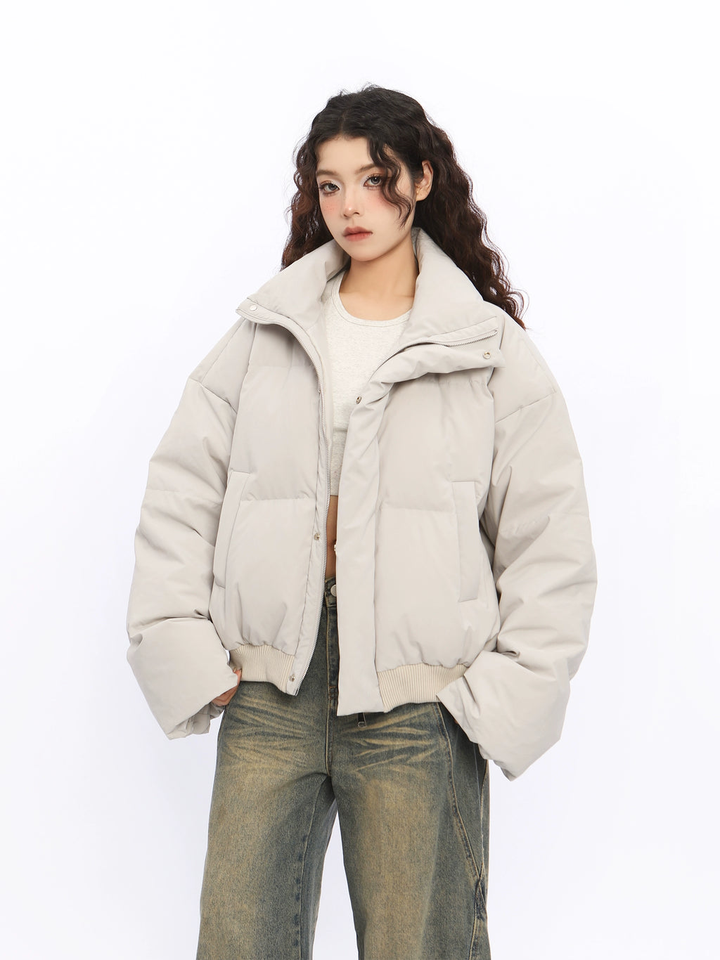 American Stand Collar Short Down Puffer Jacket