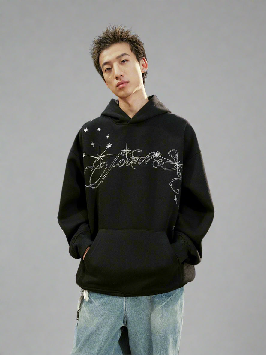 Star Embroidery Sweatshirt Fleece Hoodie Jacket