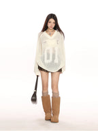 V-neck Cut-Out Knit Sweater Oversize