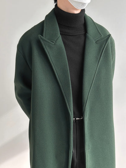 Green Woolen Single Breasted Trench Coat