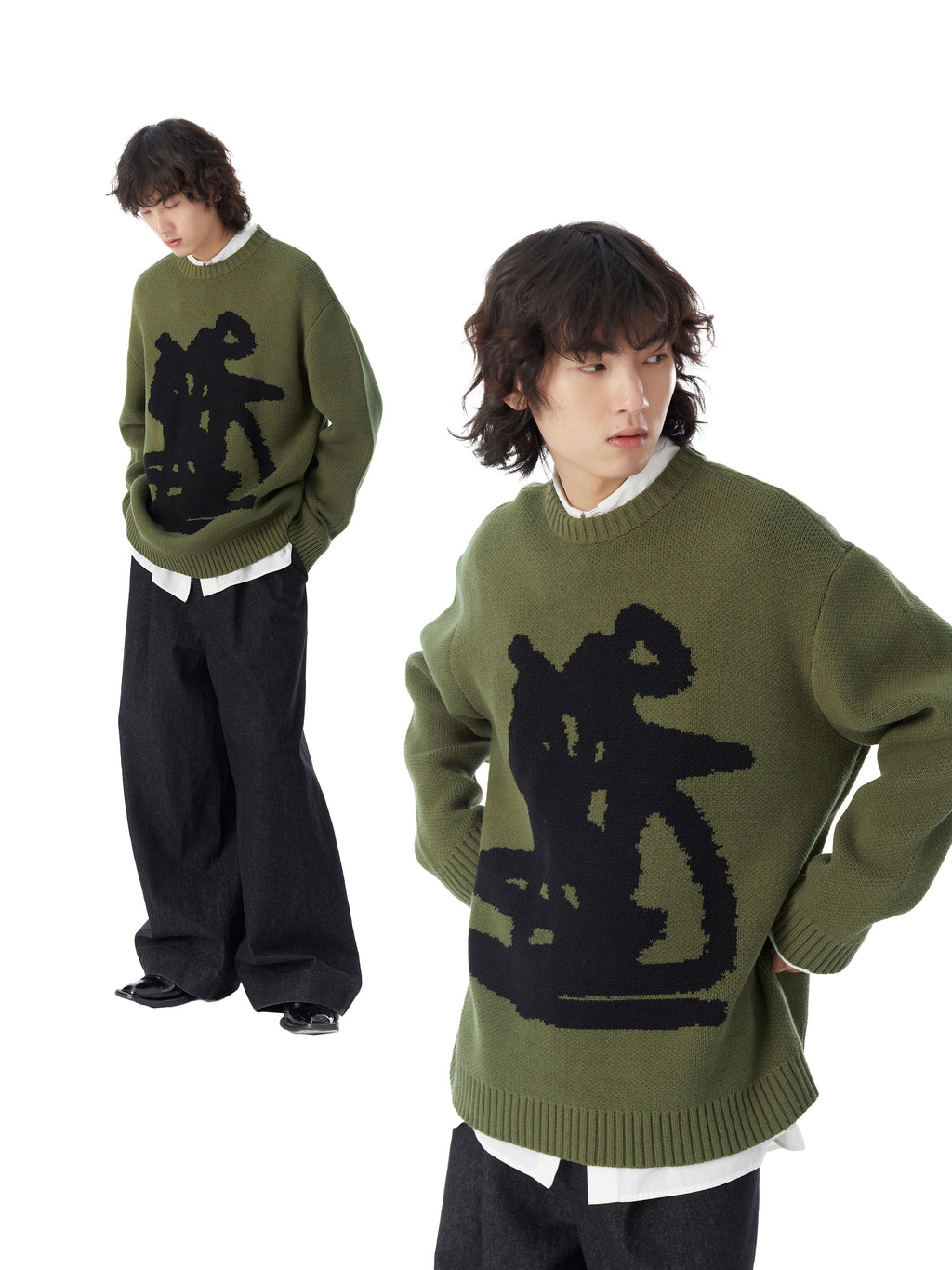 Sneaky Knitted Crewneck Sweater Loose Top