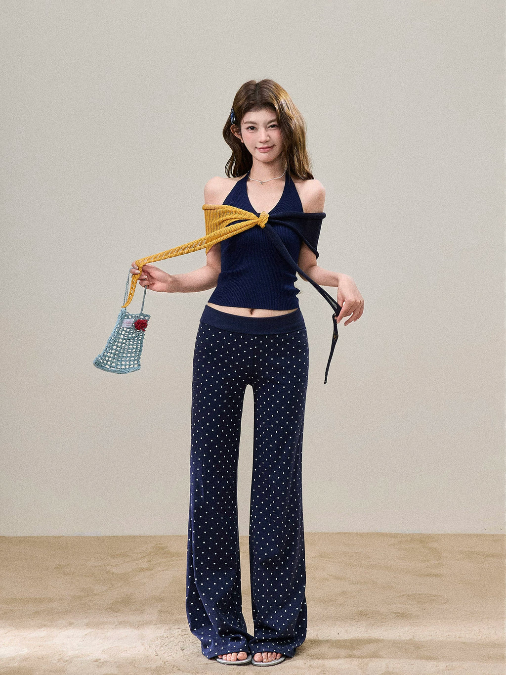 Polka Dot Low-Rise Wide-Leg Pants