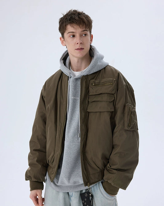 Cropped Down Boxy Padded Casual Bomber Jacket