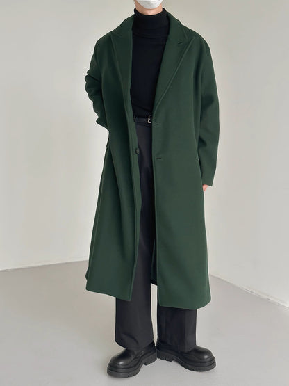 Green Woolen Single Breasted Trench Coat