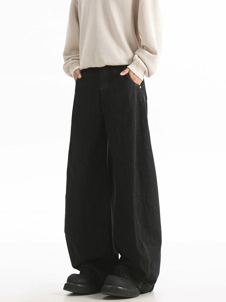 Wide-Leg Causal Black Jeans
