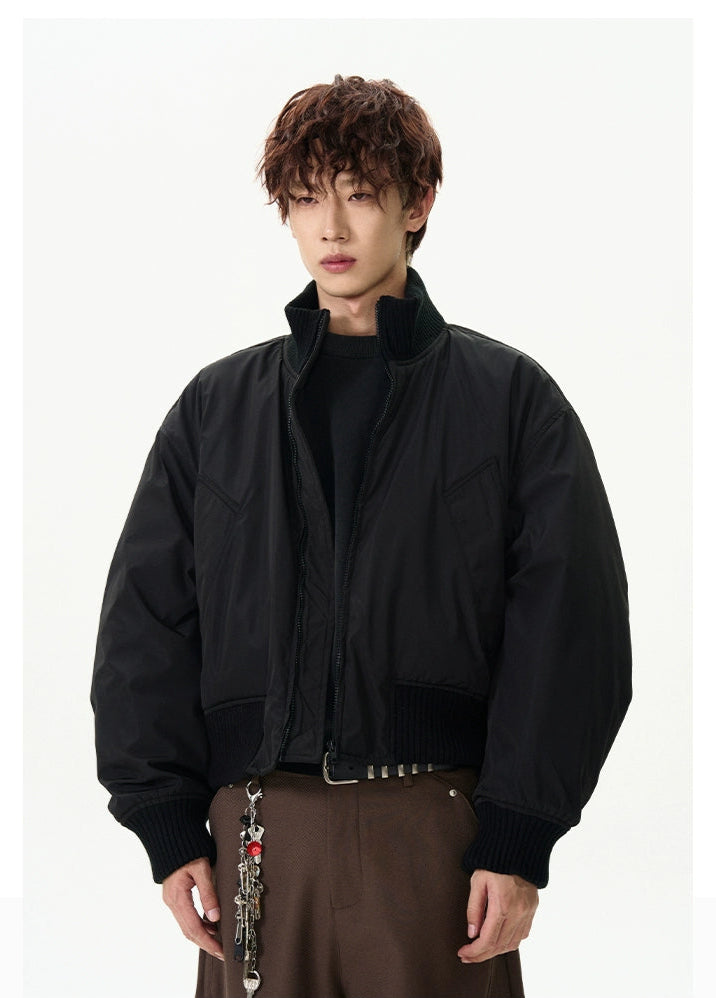 Black Vintage Bomber Cropped Jacket