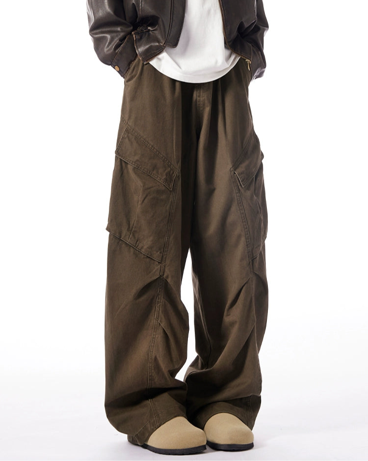 Multi-Pocket Straight-Leg Distressed Loose Wide-Leg Cargo Pants