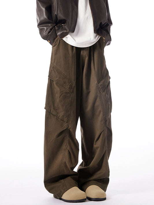 Multi-Pocket Straight-Leg Distressed Loose Wide-Leg Cargo Pants
