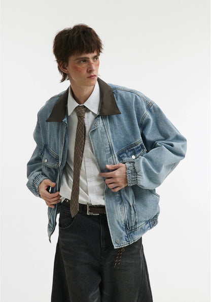 Denim Sillouete Washed Black Lapel Jacket