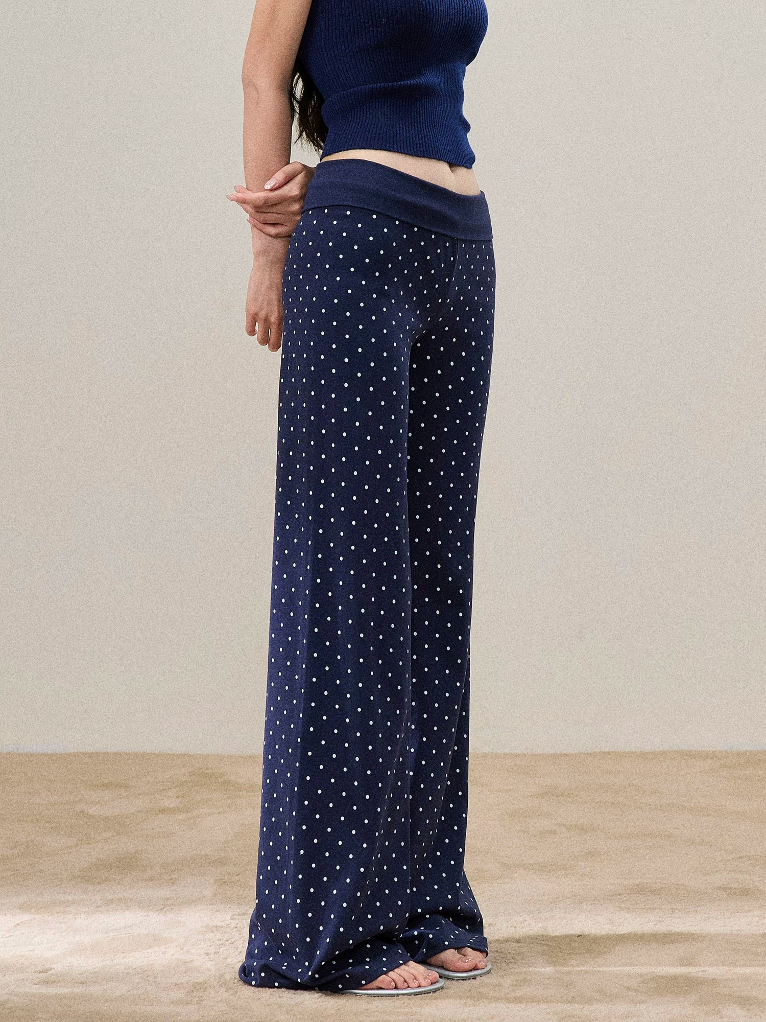 Polka Dot Low-Rise Wide-Leg Pants