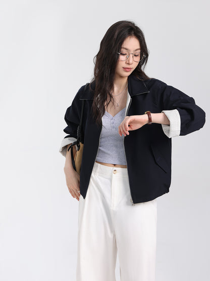 Reversible White Navy Korean Retro Striped Jacket