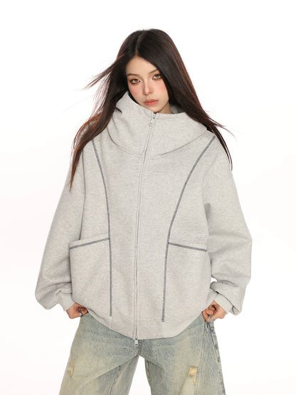 Retro Cardigan Zipper Hooded Jacket