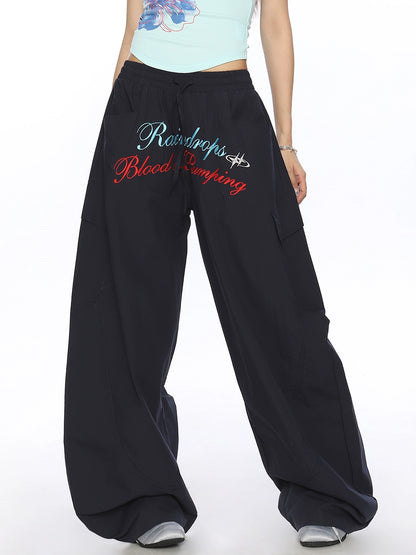 Letter Embroidery Loose Straight Casual Pants