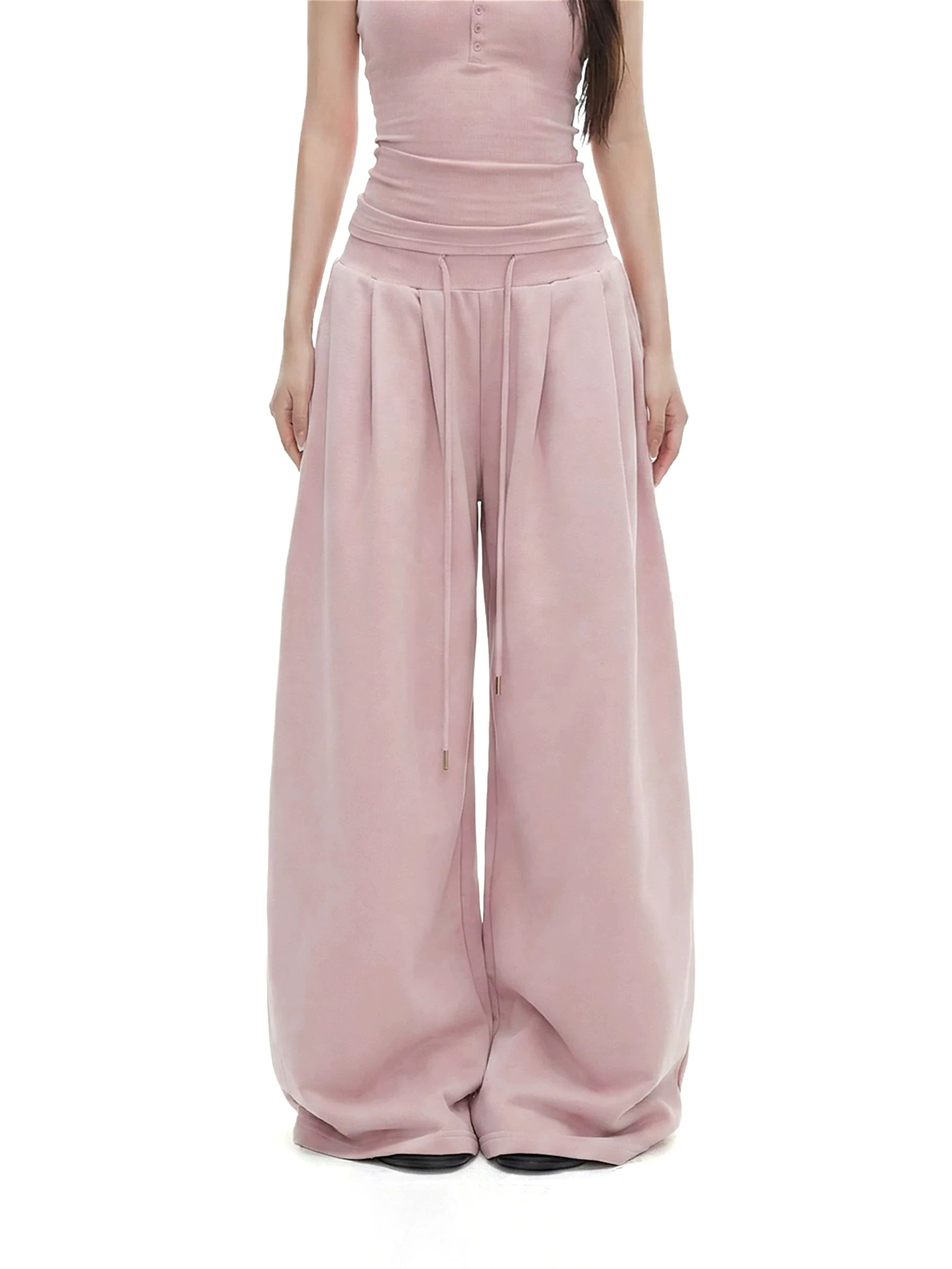 Button-Placket Cami & Drawstring Wide-Leg Pants Set