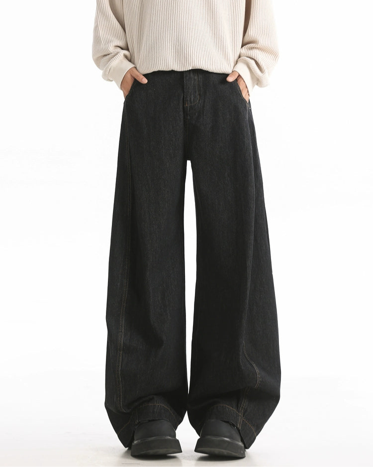 Wide-Leg Causal Black Jeans