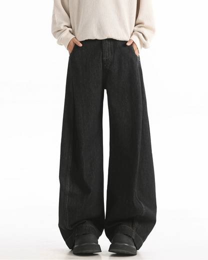 Wide-Leg Causal Black Jeans
