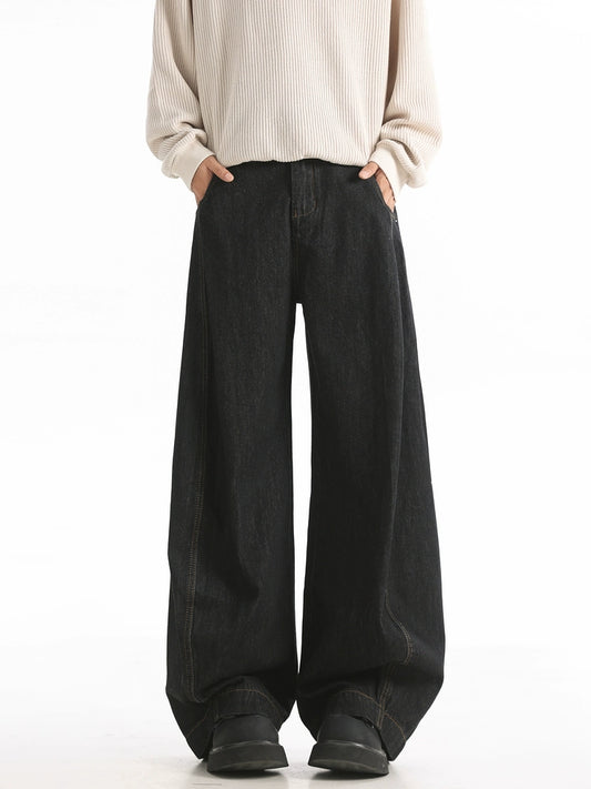 Wide-Leg Causal Black Jeans