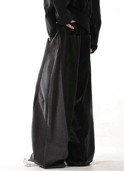 Retro Woolen Stitched Slacks Wide-Leg Pants