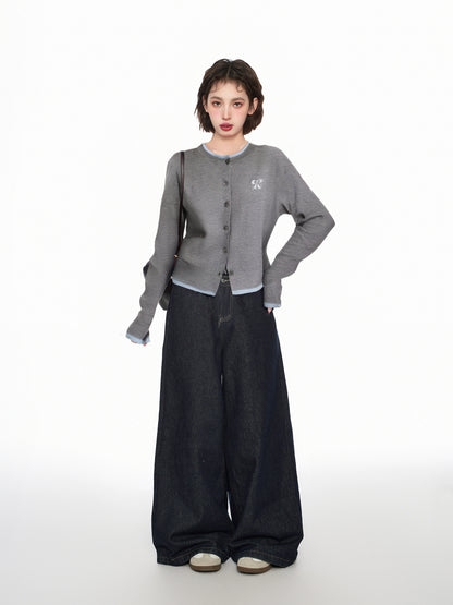 Grey Knitted Bow Sweater