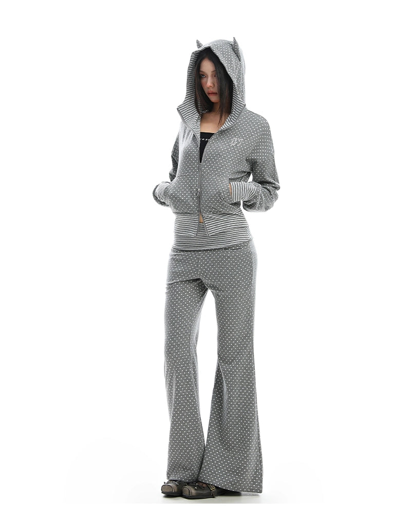 Korean Polka Dot Little Devil Hooded Jacket Set