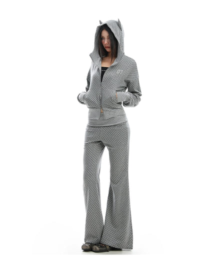 Korean Polka Dot Little Devil Hooded Jacket Set