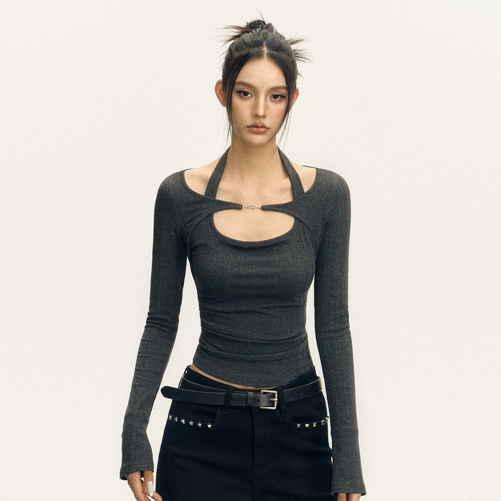 Retro Design Sense Strappy Long Sleeve Top