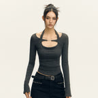 Retro Design Sense Strappy Long Sleeve Top