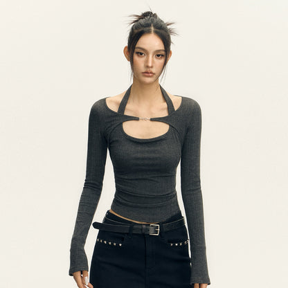 Retro Design Sense Strappy Long Sleeve Top