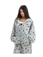 Full Print Star Rabbit Ears Hooded Sweatshirt Set