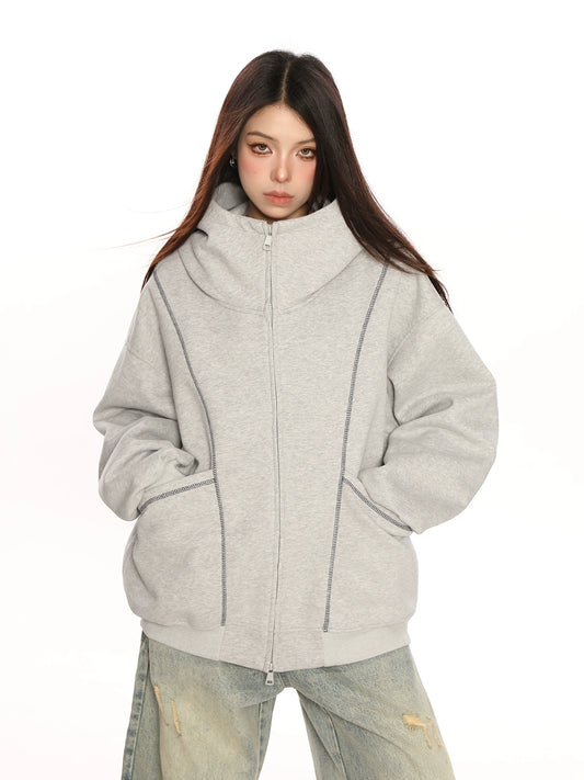 Retro Cardigan Zipper Hooded Jacket