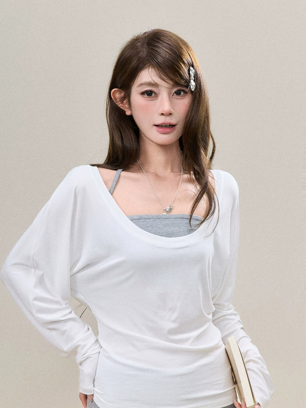 Off-Shoulder Cami-Layered Knit Top Set