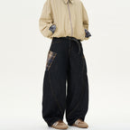 Stitched Plaid Loose Casual Jeans