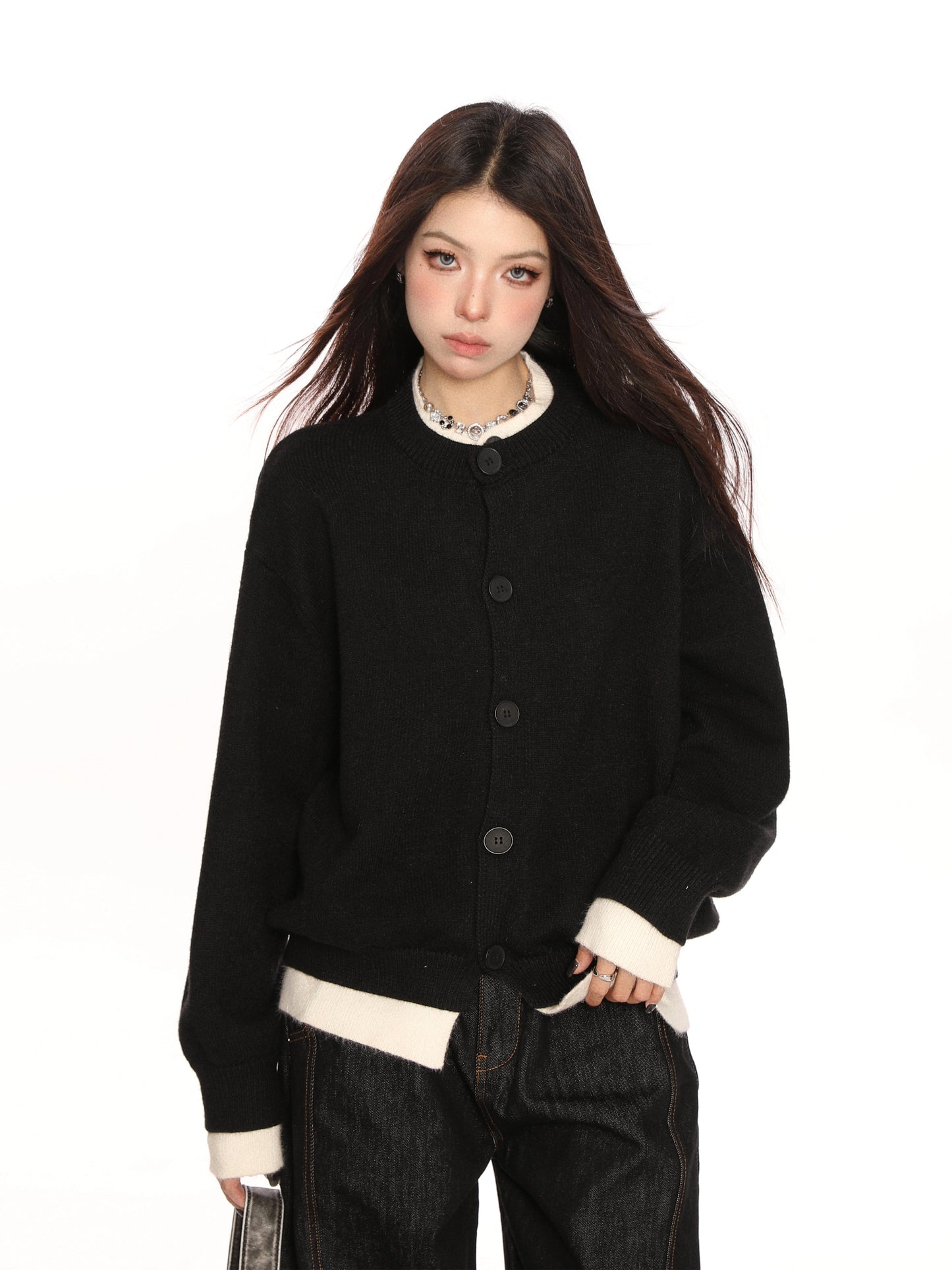 Contrast Fake Two Pieces Knit Sweater