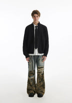 Retro Cardigan Zipper Sweater Half-Neck Knit Jacket