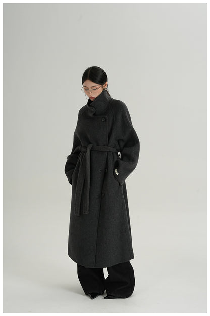 Premium Temperament Stand Collar Grey Long Coat