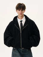 Silhouette Short Casual Boxy Washed Zip-Up Hoodie