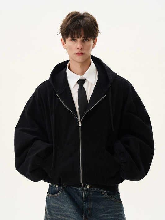 Silhouette Short Casual Boxy Washed Zip-Up Hoodie