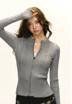 Round Neck Cable Cardigan Sweater