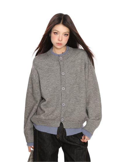 Contrast Fake Two Pieces Knit Sweater