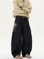 Stitched Plaid Loose Casual Jeans