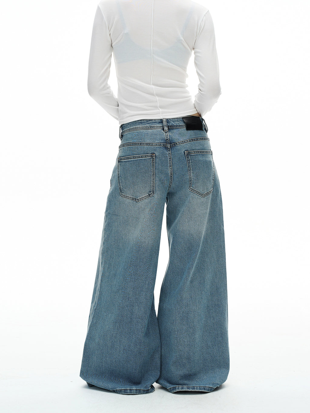Vintage Washed Wide-Leg Flared Jeans