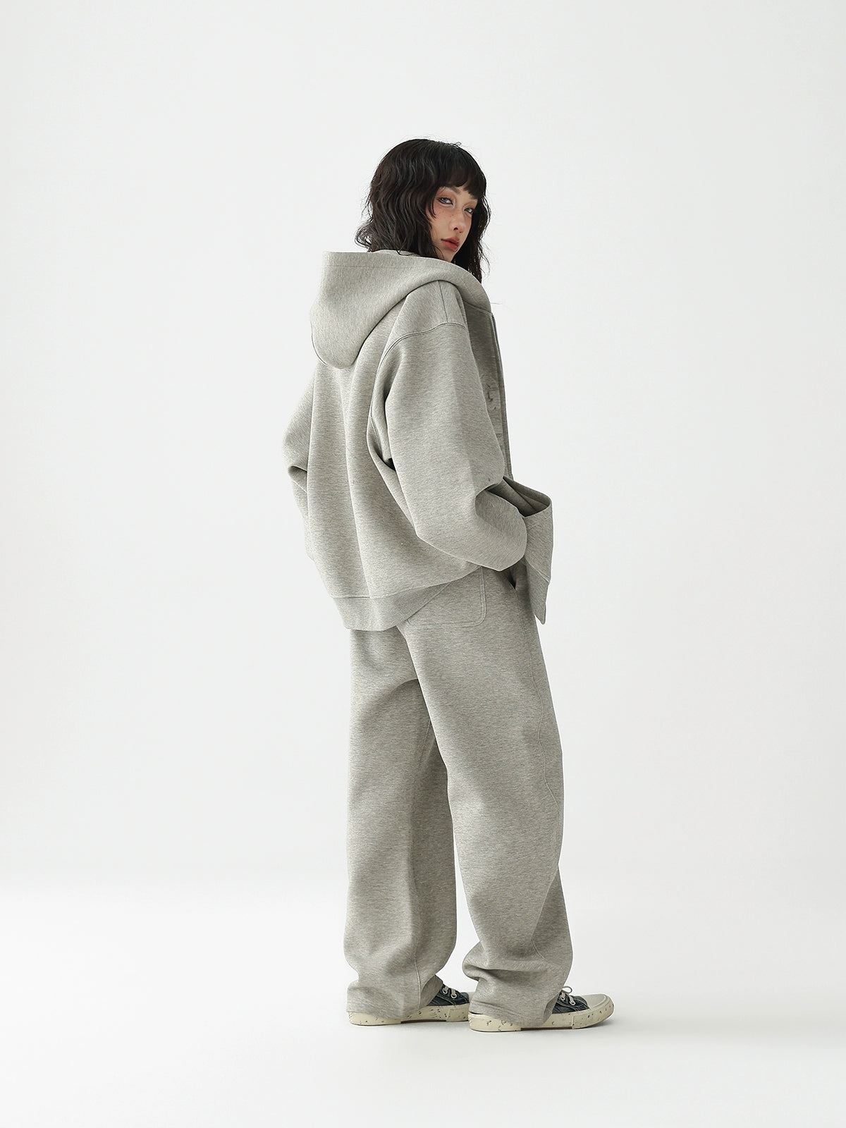 Embossed Set Hooded Zip Cardigan Sweatshirt Jacket + Athleisure Trousers
