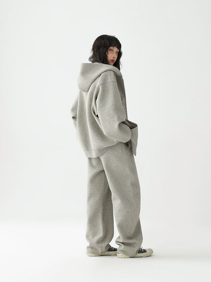 Embossed Set Hooded Zip Cardigan Sweatshirt Jacket + Athleisure Trousers