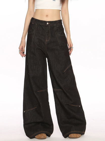 Retro Wide-Leg Casual Loose Fit Jeans