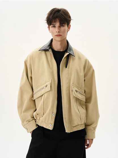 Cargo Bath Leather Collar Boxy Jacket