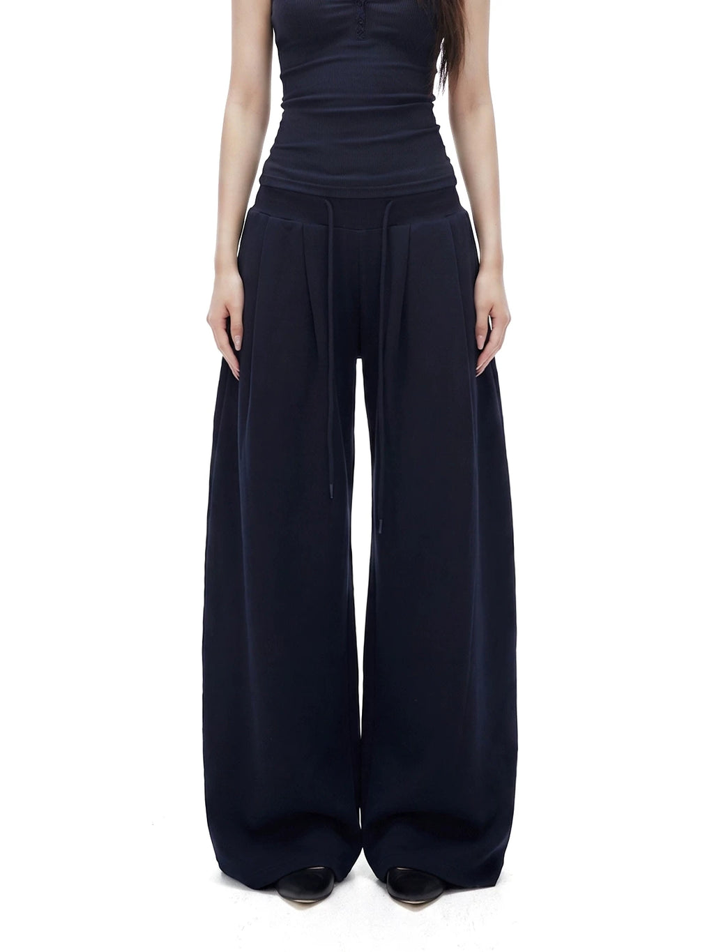 Button-Placket Cami & Drawstring Wide-Leg Pants Set