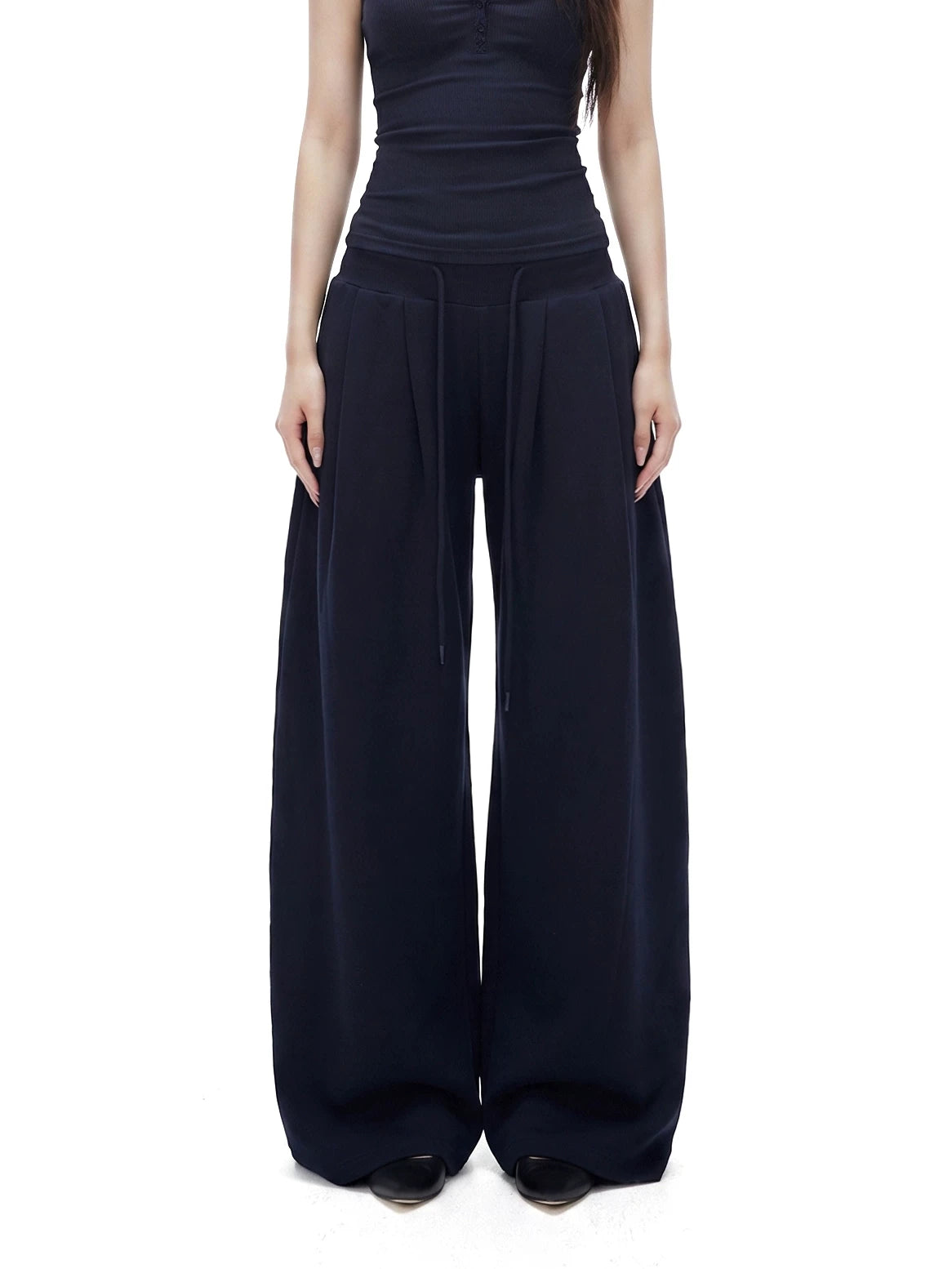 Button-Placket Cami & Drawstring Wide-Leg Pants Set
