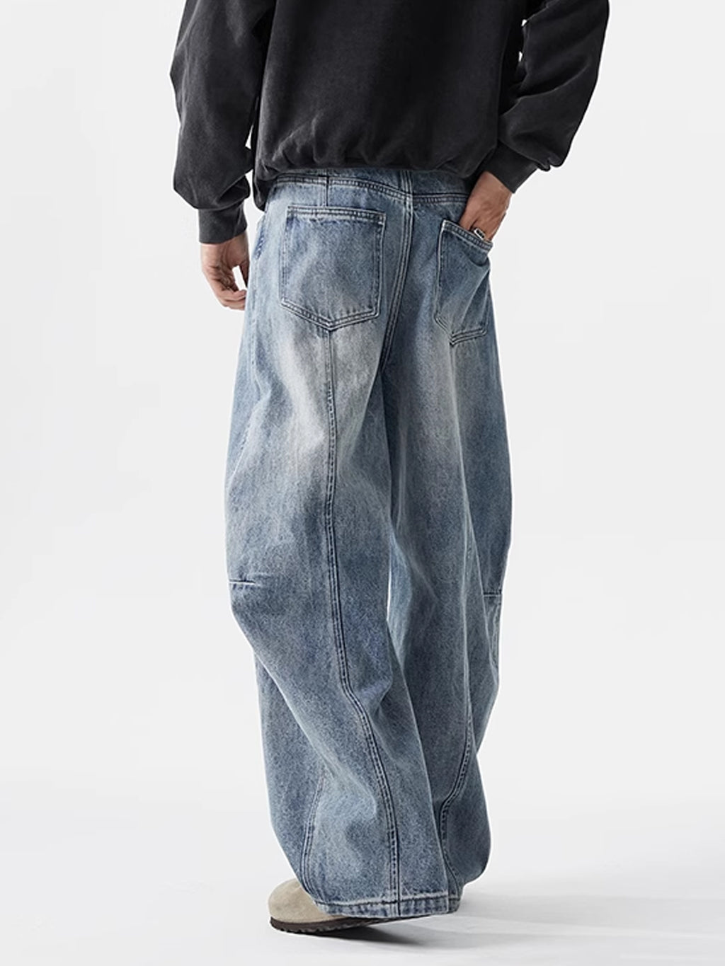 Wide-Leg Scimitar Loose Distressed Jeans