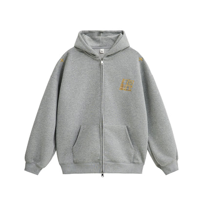 Embroidery Double Zipper Hoodie Jacket