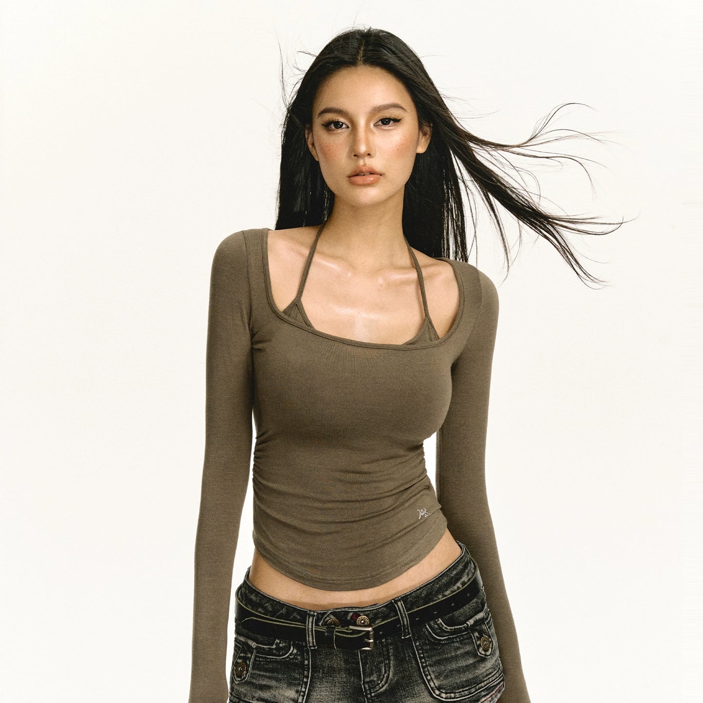 Two Long Sleeve Slim Fit Crop Top